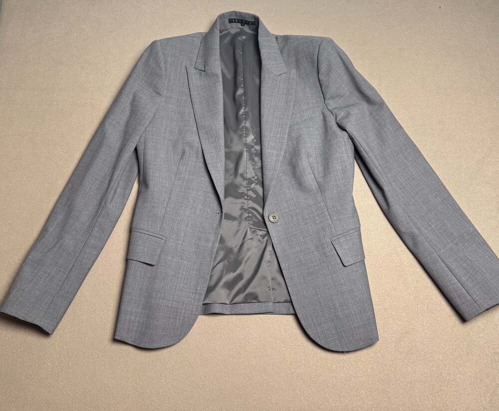 Theory Gray Wool Blend Single Button Notch Collar Blazer Size 6